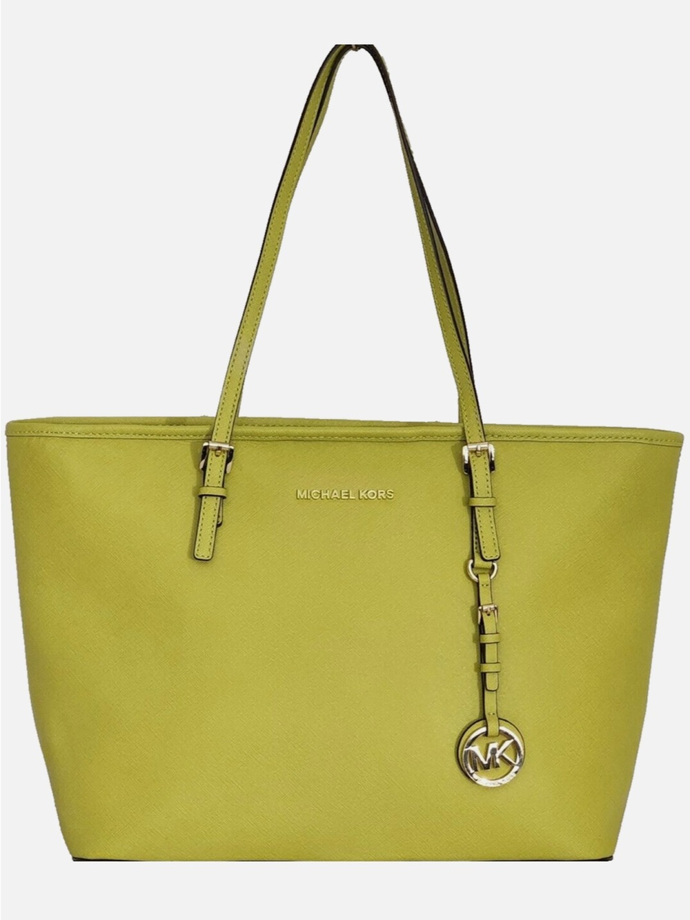 Michael Kors Lime Green Jet Set Tote Bag with mk charm